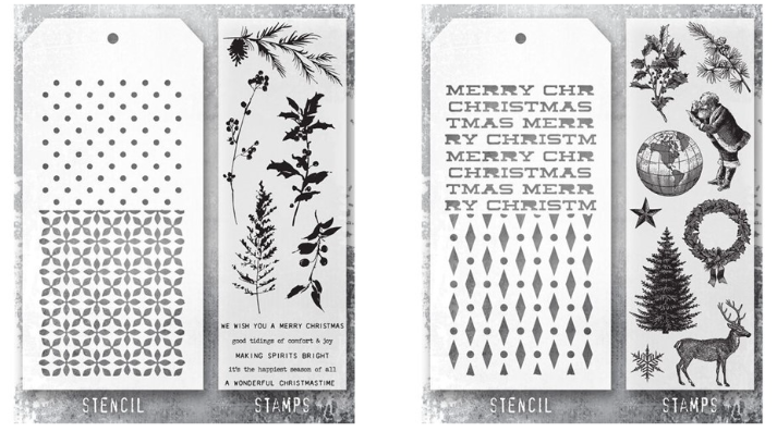 Stampers Anonymous - Tim Holtz - Holiday Things Stamps with Diamond Dots and Christmas Stencil and Winter Watercolor Stamps with Nordic and Polka Dot Stencils Bundle (THMM152/THMM155)