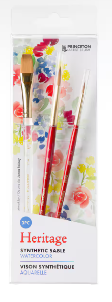 Princeton Artist Brush - Heritage Synthetic Sable Watercolor Brushes - 3 pc