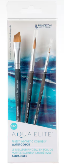 Princeton Artist Brush - Aqua Elite Finest Synthetic Kolinsky Watercolor Brush Set - 3 pc