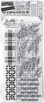 Stampers Anonymous - Tim Holtz - Greenery Stamps with Plaid and Nordic Stencil (THMM132)