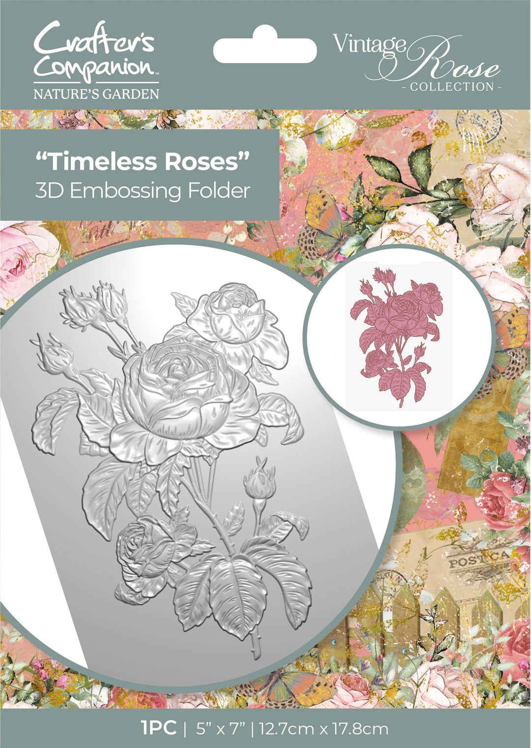 Crafter's Companion - Nature's Garden - Vintage Rose Collection - Timeless Roses 3-D Embossing Folder