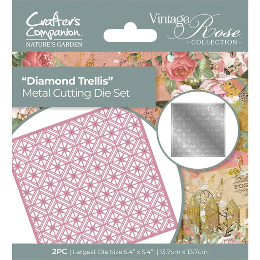 Crafter's Companion - Nature's Garden - Vintage Rose Collection - Diamond Trellis Metal Cutting Die Set