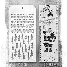 Stampers Anonymous - Tim Holtz - Jolly Holiday Stamps with Tree Lot and Merry Christmas Stencils (THMM189)