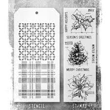 Stampers Anonymous - Tim Holtz - Blueprint Christmas 2 Stamps with Plaid and Nordic Stencils (THMM1912)