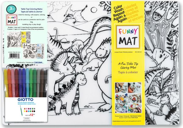 Funny Mat® - Jurassic and Fish Table Top Reusable Coloring Mats with Giotto Markers