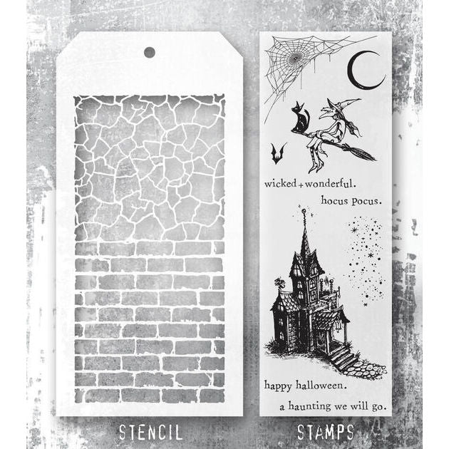 Stampers Anonymous - Tim Holtz - Bewitching Stamps with Crackle and Brick Stencil (THMM166)