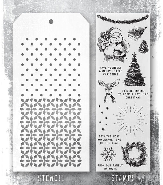 Stampers Anonymous - Tim Holtz -  Darling Christmas Clear Stamps with Polkadot & Nordic Stencils (THMM174)