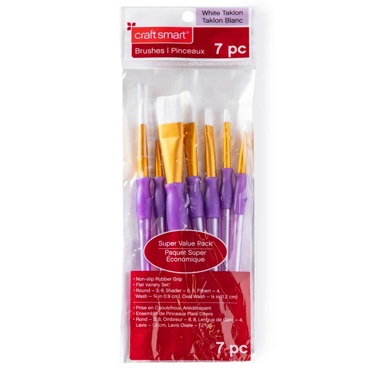 Craft Smart - White Taklon Super Value Pack - 7 pc