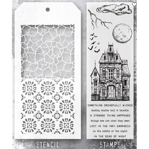 Stampers Anonymous - Tim Holtz - Halloween Sketch Manor Stamps with Rosette and Crackle Stencil (THMM149)