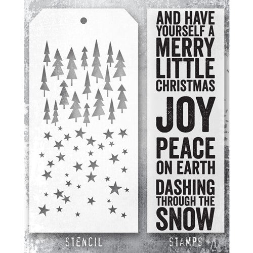 Stampers Anonymous - Tim Holtz - Bold Text Christmas Stamps with Falling Stars and Tree (THMM153)Lot Stencil