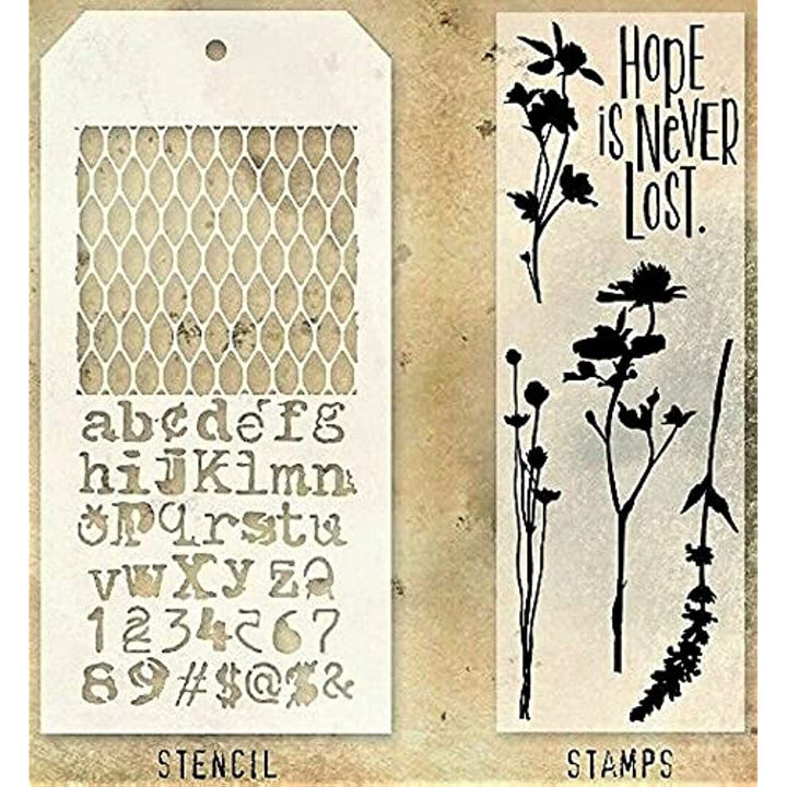 Stampers Anonymous - Tim Holtz  - Hope is Never Lost Stamps with Mesh and Typo Stencil (THMM121)