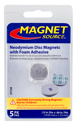 Magnet Source - Neodymium Disc Magnets with Foam Adhesive - 5 pk