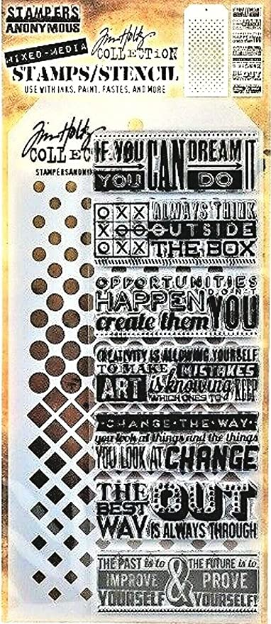 Stampers Anonymous - Tim Holtz - Sayings Stamps with Dots and Squares Stencil (THMM117)