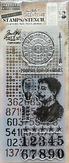 Stampers Anonymous - Tim Holtz - Proprietor of Ideas Stamps with Halftone and Digits Stencil (THMM118)