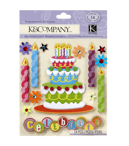 K & Company - Birthday Cake Dimensional Stickers