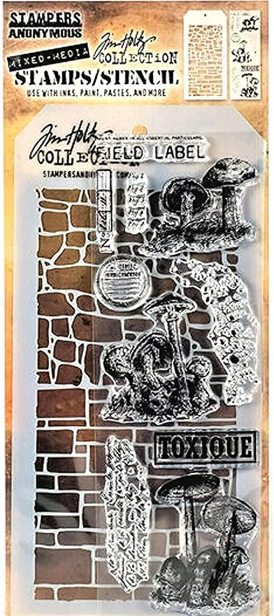 Stampers Anonymous - Tim Holtz - Mushroom Stamps with Brick and Stones Stencil (THMM112)