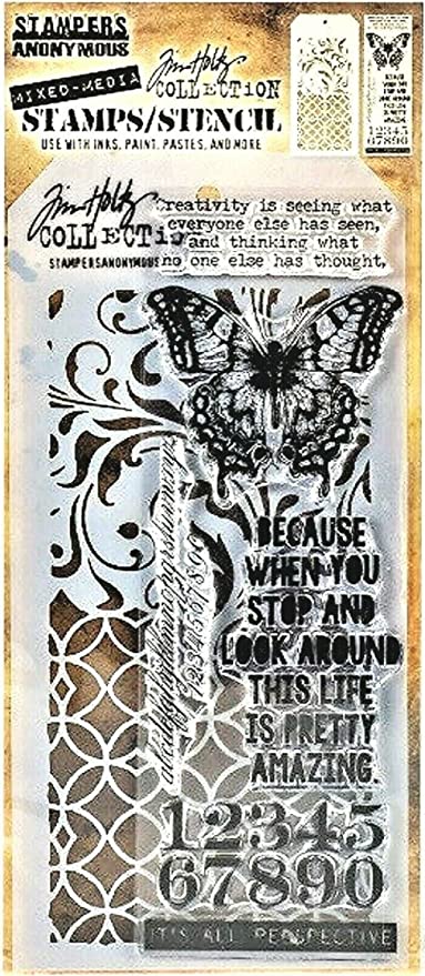 Stampers Anonymous - Tim Holtz - Butterfly Stamp with Flourish and Latticework Stencil (THMM115)