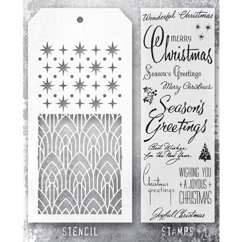 Stampers Anonymous - Tim Holtz - Christmas Time Stamps with Deco Arch and Starry Stencils (THMM156)