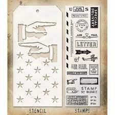 Stampers Anonymous - Tim Holtz - Correspondence Stamps with Direction and Shifter Stars Stencils (THMM141)