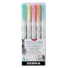 Zebra - Mildliner Double Ended Brush Pen and Marker - Fluorescent - 5 pc