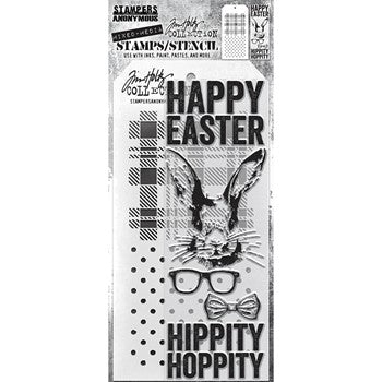 Stampers Anonymous - Tim Holtz - Hipster Bunny Stamps with Plaid and Polka Dot Stencil (THMM164)