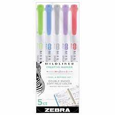 Zebra - Mildliner Brush Pen and Marker - Cool and Refined Set - 5 pc