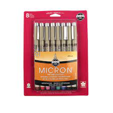 Sakura - Pigma - Micron Fine Line Pens - .25mm/01 - Assorted Colors - 8 count