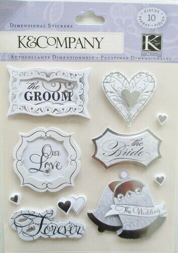 K & Company - Silver Wedding Sentiments Dimensional Stickers