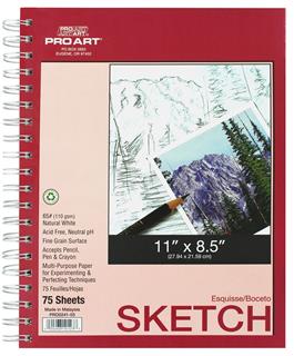 Pro Art Sketch Paper Pad 65lb 8.5 x 11" Side Wire Bound 75pc