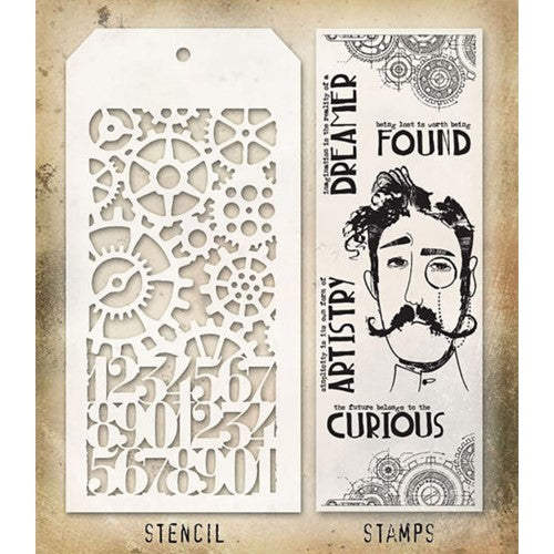 Stampers Anonymous - Tim Holtz - Observation Stamps with Gears and Countdown Stencil (THMM137)