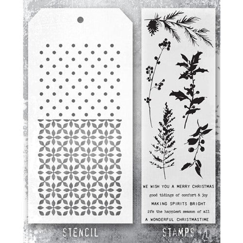Stampers Anonymous - Tim Holtz - Winter Watercolor Stamps with Nordic and Polka Dot Stencils (THMM155)
